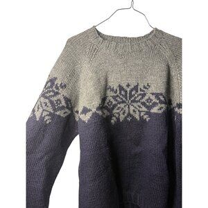 Vintage J.Crew Hand Knit Wool Sweater Men Medium Fair Isle Gray Navy Blue Nordic